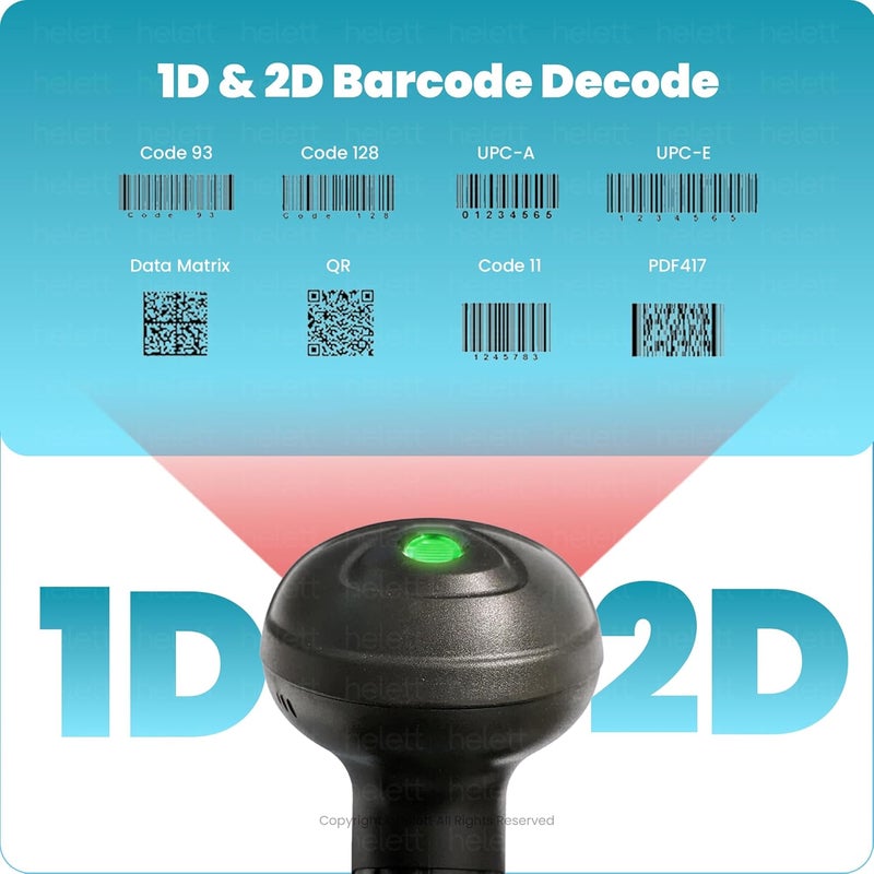 helett مؤشر يدوي سلكي HT410 لرموز الباركود وQR 2D و1D مع مسح استقرائي وإعدادات اللاحقة وكاميرا 2D لقراءة الباركود - Image 3