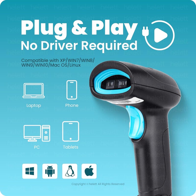 helett مؤشر يدوي سلكي HT410 لرموز الباركود وQR 2D و1D مع مسح استقرائي وإعدادات اللاحقة وكاميرا 2D لقراءة الباركود - Image 5