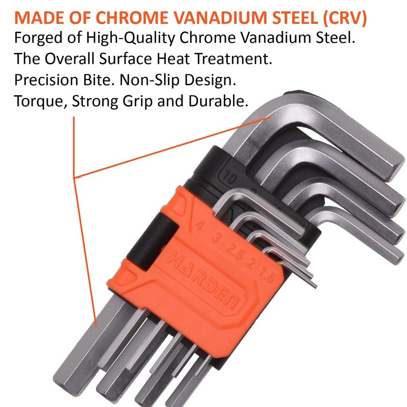 Harden 9PCS Medium Hex Key Wrench Strong Grip Durable Easy to Carry Plastic Clip for Storing 540602 - Image 2