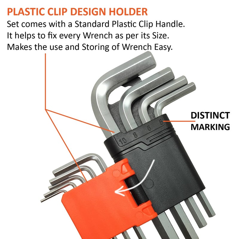 Harden 9PCS Medium Hex Key Wrench Strong Grip Durable Easy to Carry Plastic Clip for Storing 540602 - Image 3