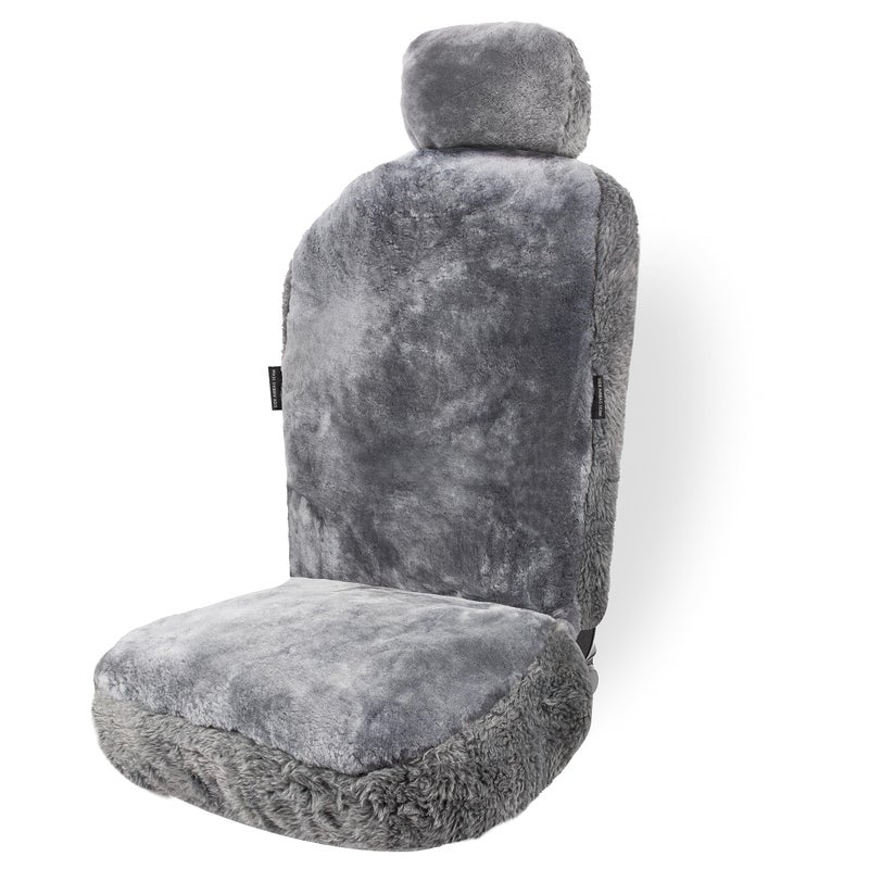 ZONETECH Sheepskin Seat Covers Fuzzy Car Seat Covers Grey Australian Merino Wool Fluffy Fur Auto Accessories All Season Protection for Your Seats Universal Fits Most Car SUV Airbag Compatible - Image 1