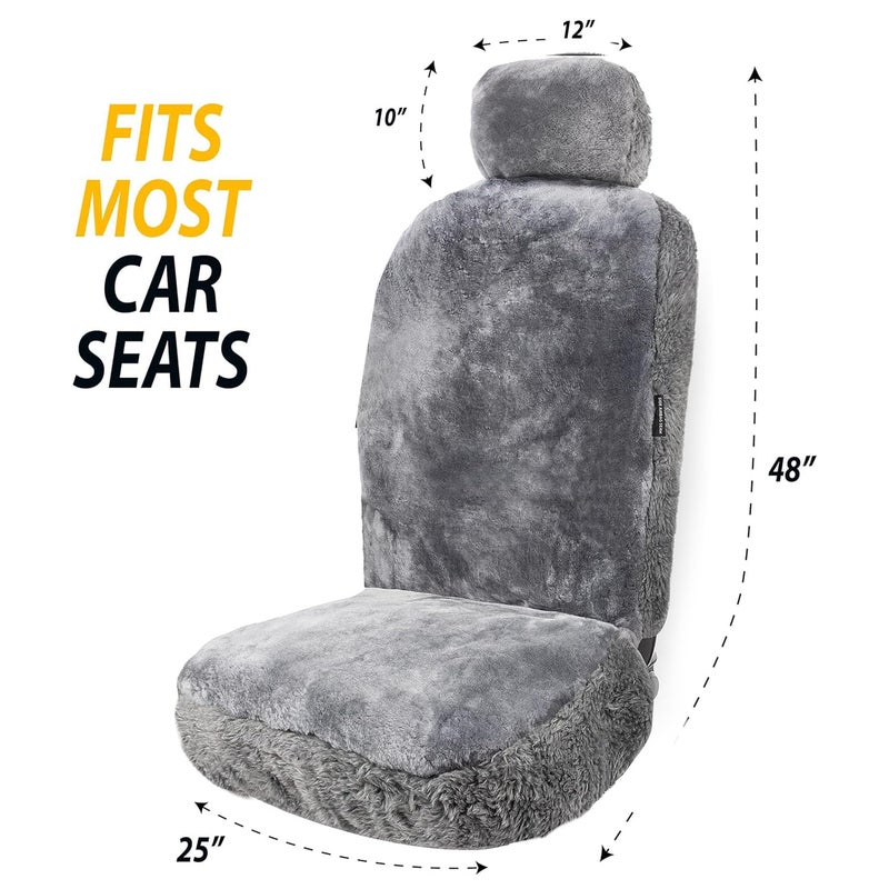 ZONETECH Sheepskin Seat Covers Fuzzy Car Seat Covers Grey Australian Merino Wool Fluffy Fur Auto Accessories All Season Protection for Your Seats Universal Fits Most Car SUV Airbag Compatible - Image 2