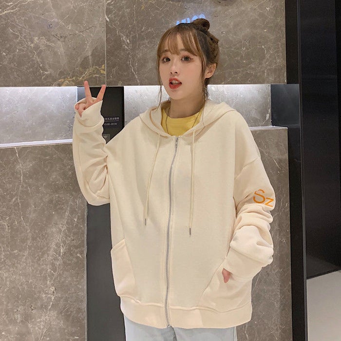 Womens 2025 in autumn and winter new Japanese and Korean loose womens long sleeve hooded sweater coat cross-border stall wholesale Creamy-white