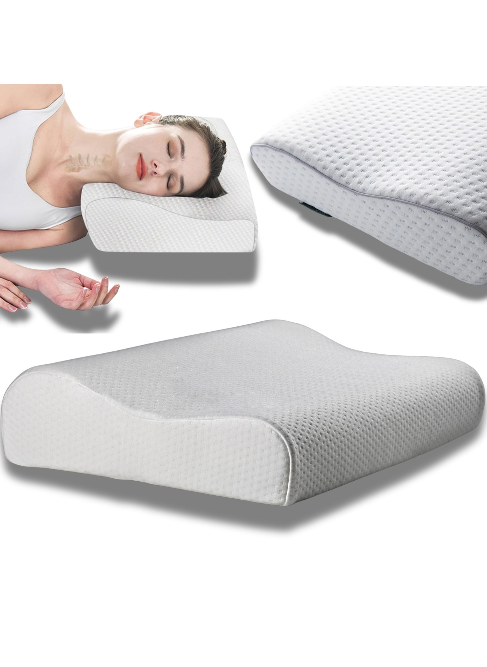 Memory Foam Pillow, Medical Orthopedic Adjustable Ergonomic Cervical Neck Pillow, Shoulder and Neck Pain Relief, Ultra-Comfortable 60*40*9/11 cm 