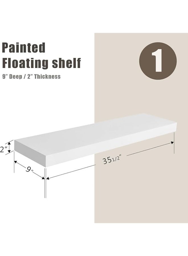WELLAND 36-in White Floating Shelf, 9 in Deep Wall Mounted Floating Shelf with Hidden Bracket, Bathroom Shelf, Modern Home Decor - Image 2