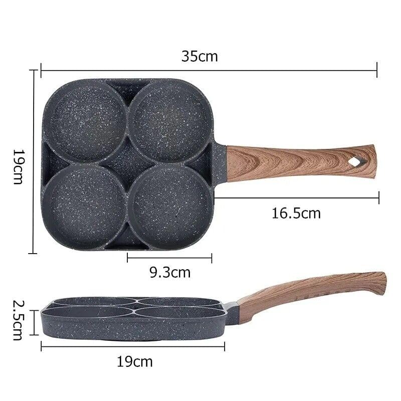 Elvana Non Stick Egg Frying pan 4 Hole for Omelet uttapam,idli Burger Poached Egg Multi-Purpose Kitchen Breakfast Aluminium Frying pan with Detachable Wooden Handle - Image 3