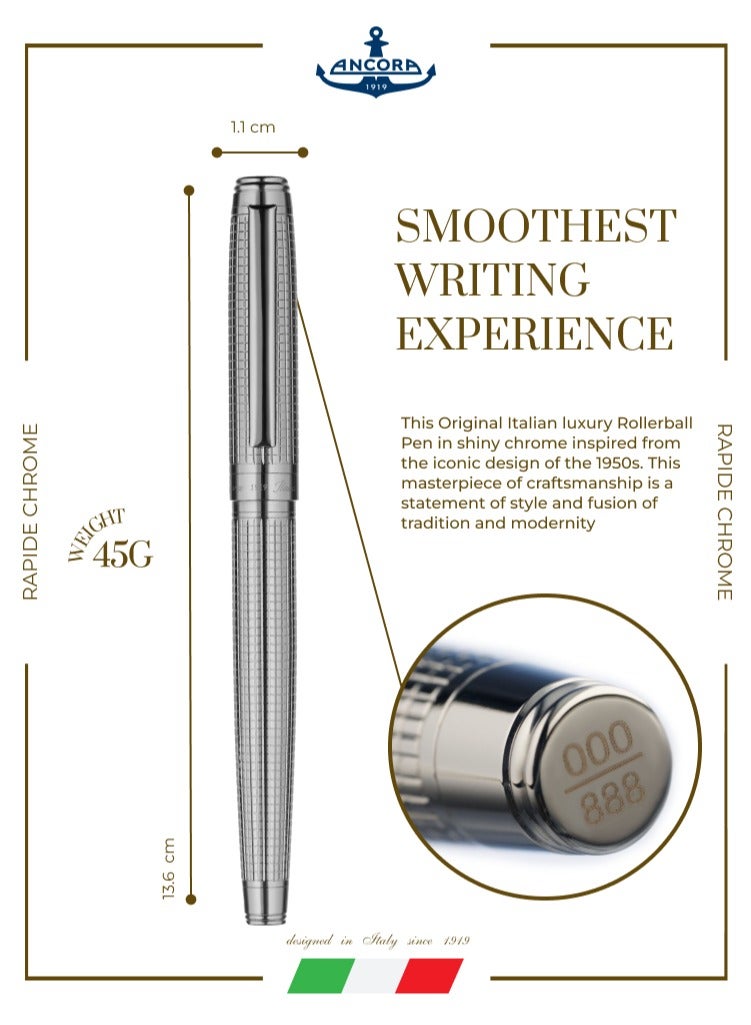 أنكورا قلم رابيد كروم ١٩١٩ إصدار محدود ٨٨٨ – قابل لإعادة التعبئة – قلم رولربول فاخر محفور مع علبة جلد – هدية للرجال والنساء – حبر أزرق - Image 3