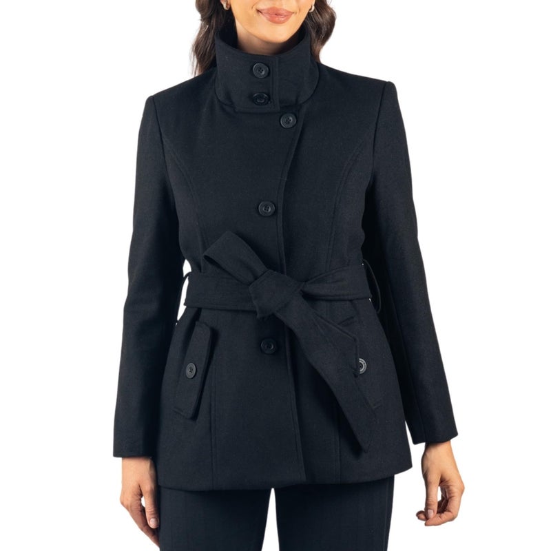 Alpine Swiss Womens Belted Blazer Alpine Swiss Wool Blend Hot Convertible Funnel Neck Collar, Black Medium - Image 1