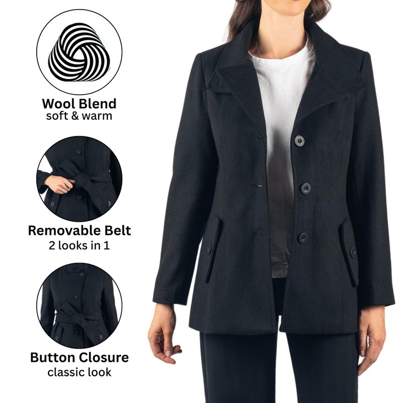 Alpine Swiss Womens Belted Blazer Alpine Swiss Wool Blend Hot Convertible Funnel Neck Collar, Black Medium - Image 5