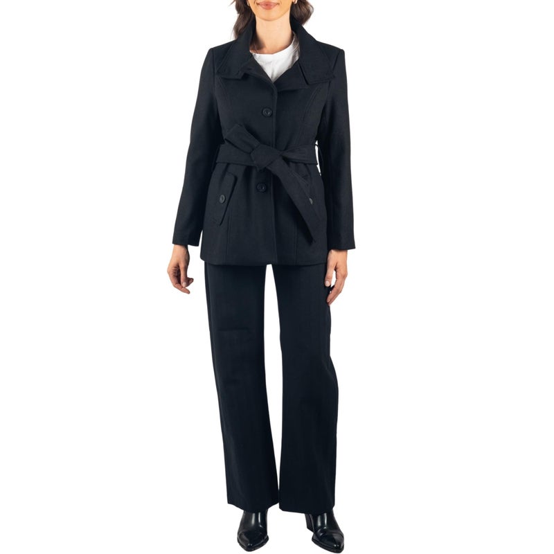 Alpine Swiss Womens Belted Blazer Alpine Swiss Wool Blend Hot Convertible Funnel Neck Collar, Black Medium - Image 2