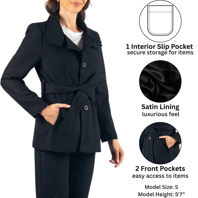 Alpine Swiss Womens Belted Blazer Alpine Swiss Wool Blend Hot Convertible Funnel Neck Collar, Black Medium - Image 4