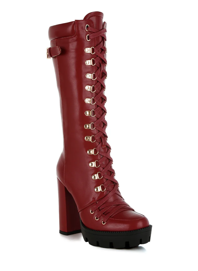 London Rag Burgundy Cushion Collared Lace Up Boots