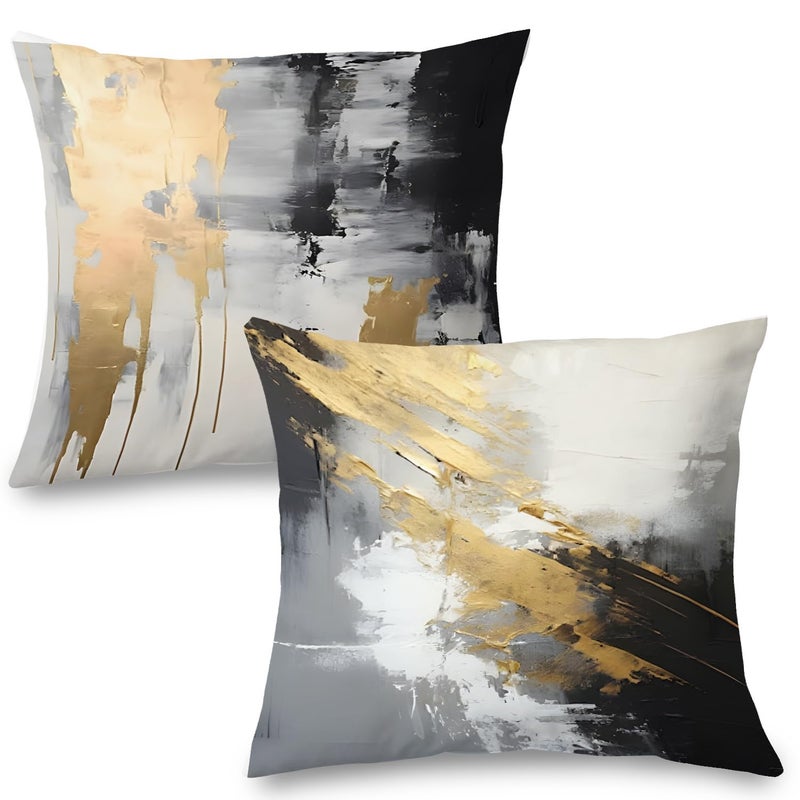 Supwhd White Black and Gold Pillow Covers 18x18 Set of 2, Modern Black and White Pillow Covers for Couch Bed Living Room - Image 1