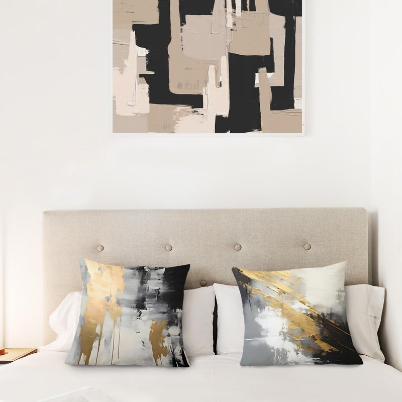 Supwhd White Black and Gold Pillow Covers 18x18 Set of 2, Modern Black and White Pillow Covers for Couch Bed Living Room - Image 4