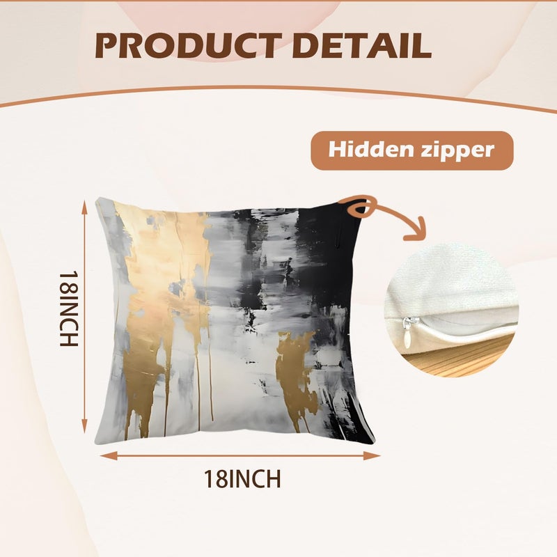 Supwhd White Black and Gold Pillow Covers 18x18 Set of 2, Modern Black and White Pillow Covers for Couch Bed Living Room - Image 5
