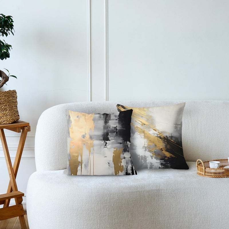 Supwhd White Black and Gold Pillow Covers 18x18 Set of 2, Modern Black and White Pillow Covers for Couch Bed Living Room - Image 3