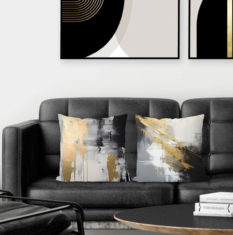 Supwhd White Black and Gold Pillow Covers 18x18 Set of 2, Modern Black and White Pillow Covers for Couch Bed Living Room - Image 2