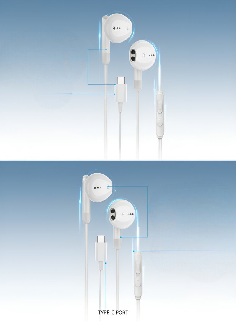 الذاكرة السريعة سماعات أذن ستيريو من النوع C - سماعات أذن داخلية مزودة بميكروفون مدمج وتحكم في مستوى الصوت | صوت عالي الدقة | كابل TPE - منفذ عالمي من النوع C، MS-525 - Image 2