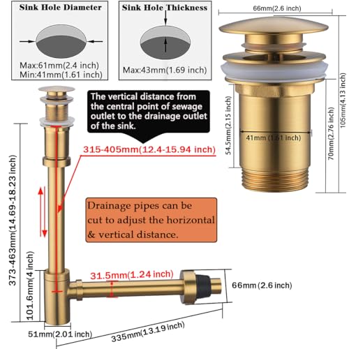 RANDOM Brass P Trap with Bathroom Sink Stopper Kit Without OverflowChampagne Bronze UShape 114 inch Sink Trap with 116 Slip Joint Extension TubeAdjustable Height Sink Drain Bottle PTrap Kit - Image 3