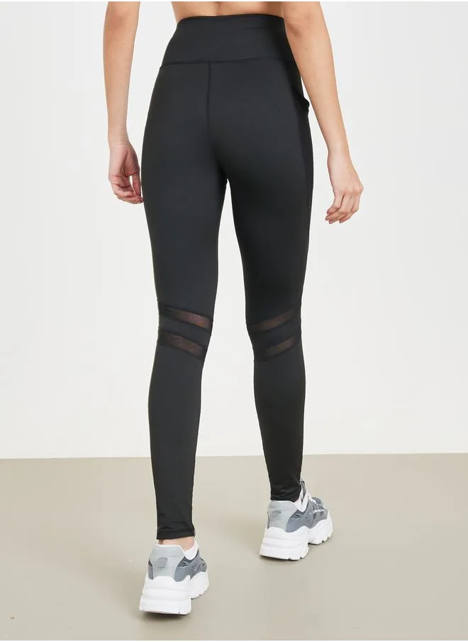 ستايلي Double Striped Mesh Panel Pocket Detail Leggings
