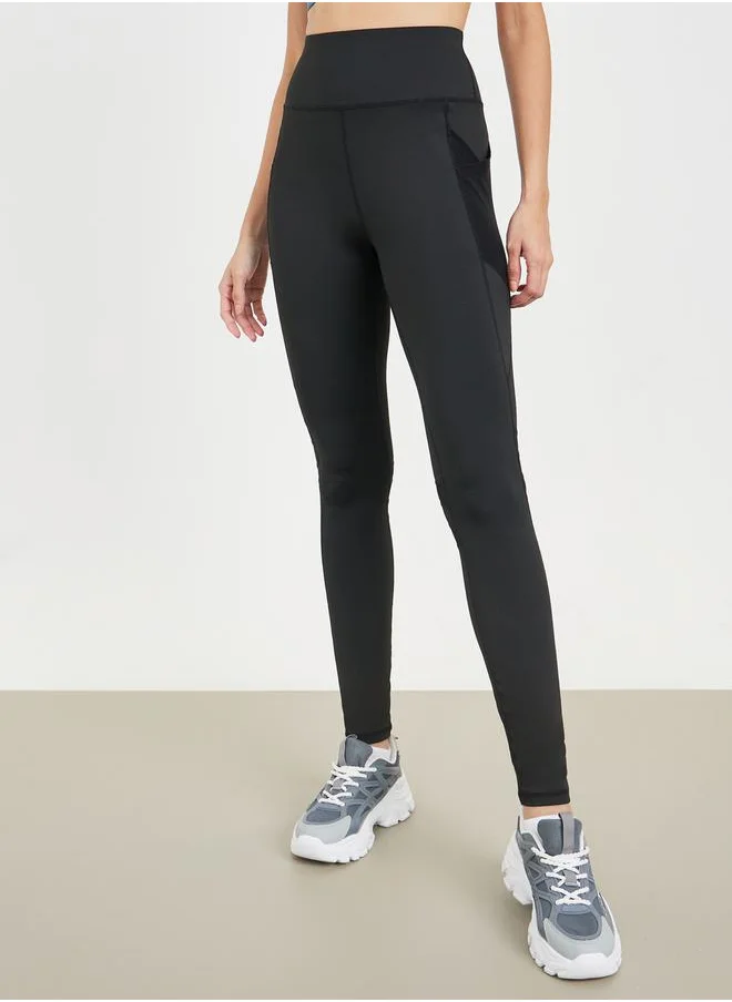 Styli Double Striped Mesh Panel Pocket Detail Leggings