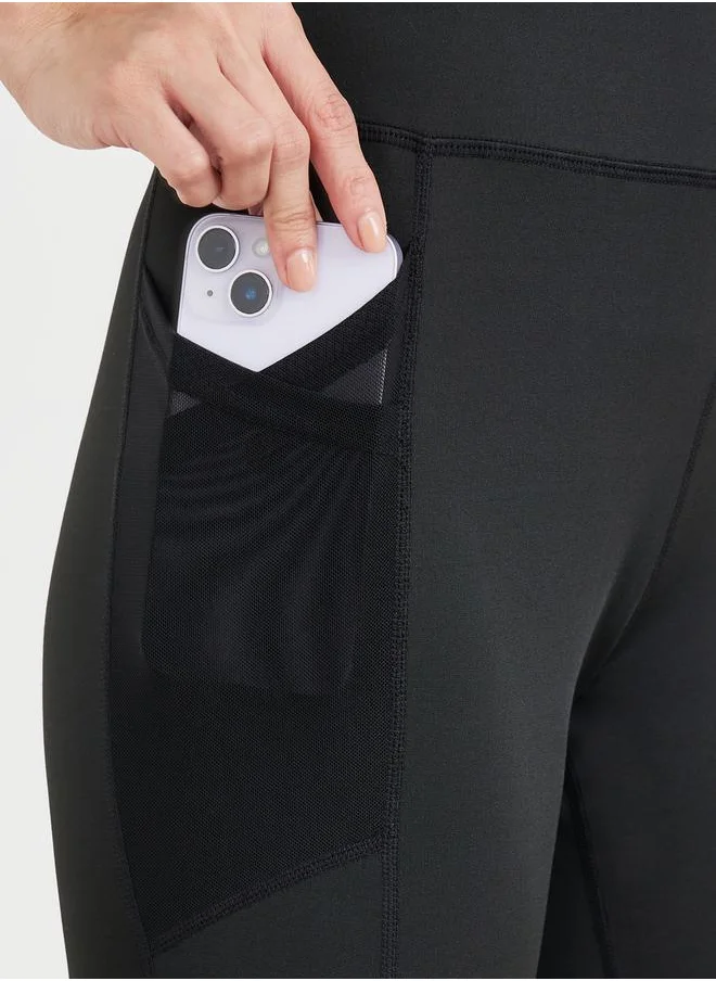 ستايلي Double Striped Mesh Panel Pocket Detail Leggings
