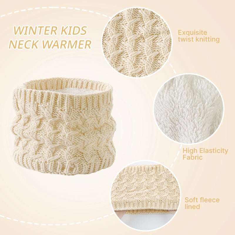 Tavaleu Kids Winter Beanie Hat Scart Gloves Setï¼ŒGirls Fleece Lined Knitted Pom Hat Neck Warmer Knit Gloves for Children - Image 4