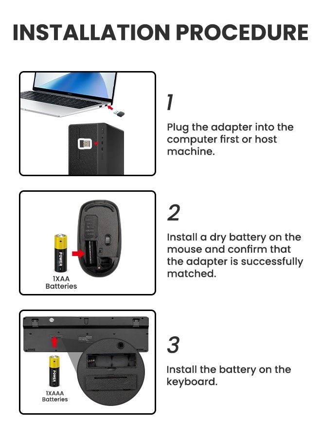 Necomi - Arabic/English Wireless Keyboard and Mouse Combo, 2.4G USB Quiet Cordless Mouse Keyboard Set Ergonomic Full Size, for Computer Laptop PC, Windows, MacOS, Chrome OS - Image 1