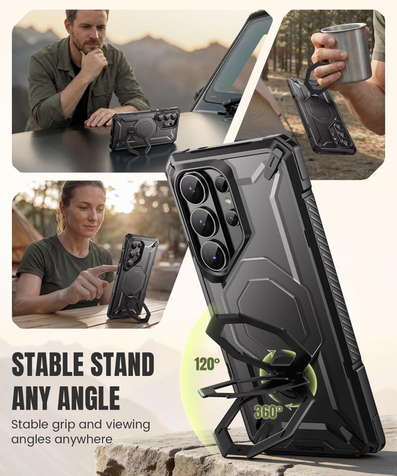TONGATE for Samsung Galaxy S26 Ultra Case with 360Â° Spin Magnetic Stand, Compatible with MagSafe, Built-in Screen Protector & Belt Clip, Non-Slip Military Grade Protection Case for S26 Ultra, Black - Image 3