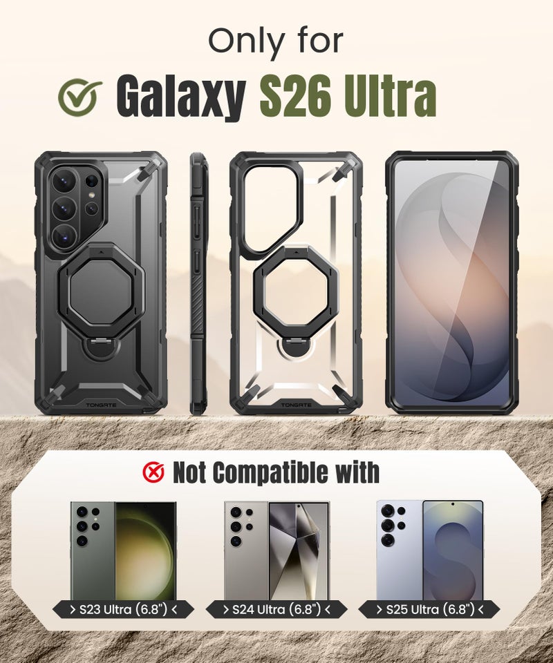 TONGATE for Samsung Galaxy S26 Ultra Case with 360Â° Spin Magnetic Stand, Compatible with MagSafe, Built-in Screen Protector & Belt Clip, Non-Slip Military Grade Protection Case for S26 Ultra, Black - Image 2