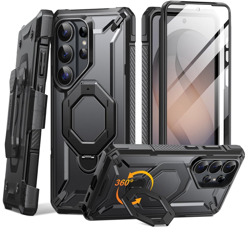 TONGATE for Samsung Galaxy S26 Ultra Case with 360Â° Spin Magnetic Stand, Compatible with MagSafe, Built-in Screen Protector & Belt Clip, Non-Slip Military Grade Protection Case for S26 Ultra, Black - Image 1