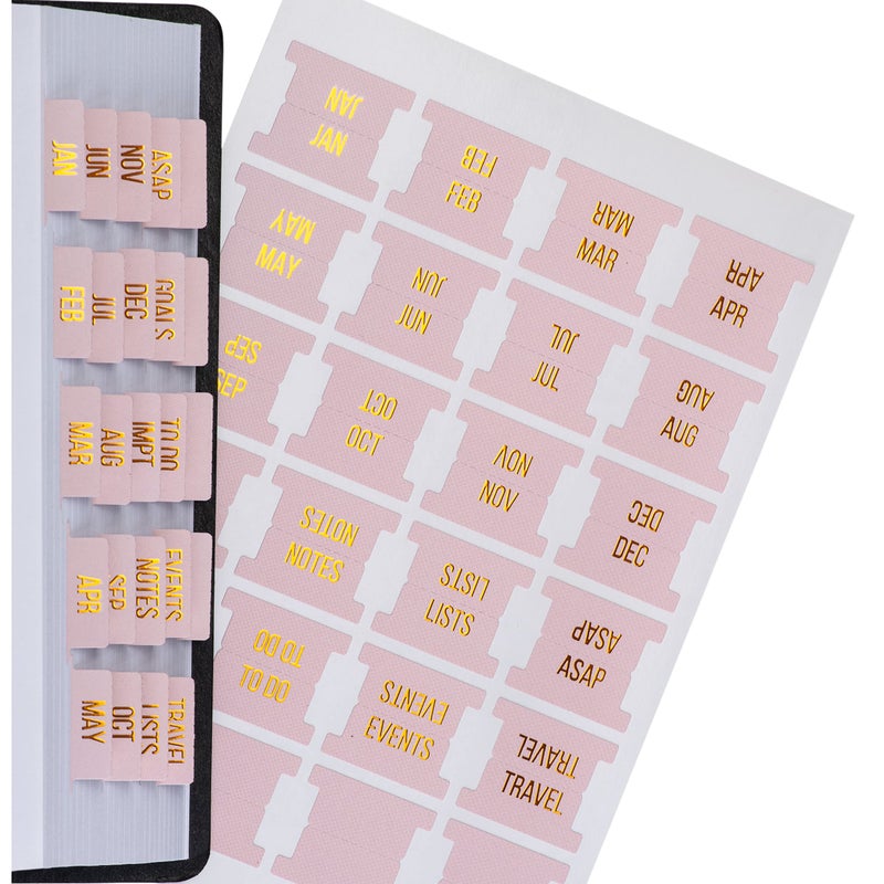 DiverseBee Gold Foil Planner 24 Peel and Stick Laminated Tabs for Notebooks, Calendar Tab Stickers and Monthly Dividers (Seasalt) - Image 1