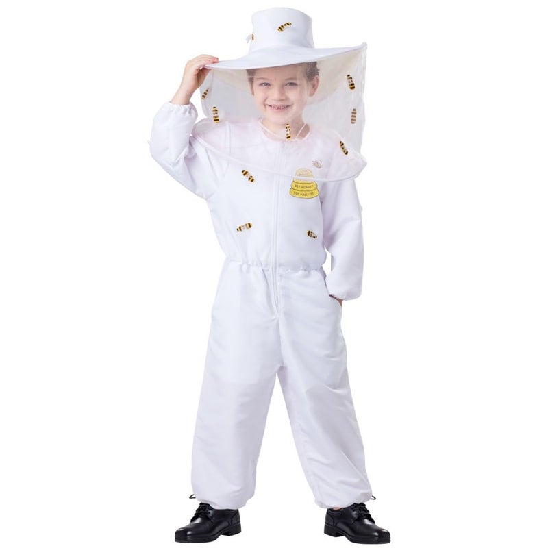 Dress Up America Dress Up America Beekeeper Costume for Kids White Bee Keeper Dress Up Includes a Jumpsuit and Hat With Attached Veil Medium