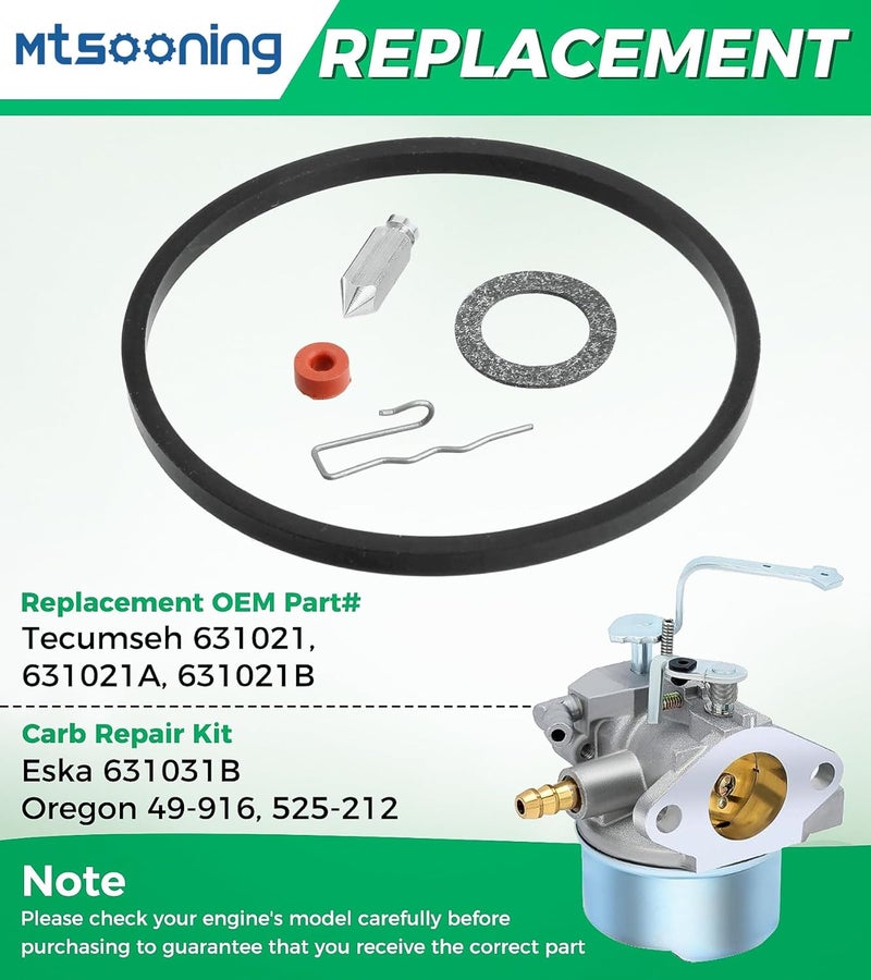 Mtsooning Carburetor Needle seat Bowl Gasket Kit, Carb Repair Replacement for Tecumseh 631021 631021B 631021A Engine Oregon 49-916 Eska 631031B 525-212 - Image 4