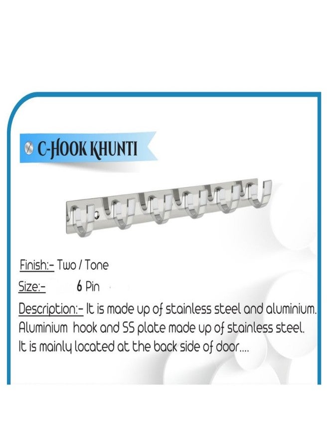 COSWARE C-Hook Hanger Stainless Steel 6 Pin Cloth Hanger Bathroom, Kitchen, Wall Wardrobe Door, Hooks for Hanging Keys, Clothes Holder Hook Rail (Pack of 1) - Image 5