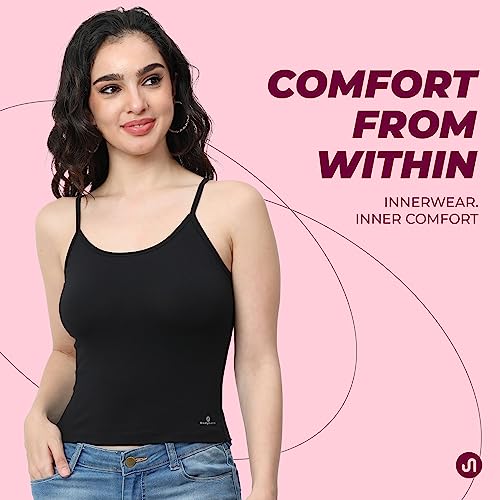 Bodyband Camisole for Women with Adjustable Strap Inner Slips for Women & Girls Comfortable Inner Wear Spaghetti Tank Regular Fit Tops for Women Cami Inner for Girls-Black-Medium - Image 2