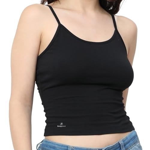 Bodyband Camisole for Women with Adjustable Strap Inner Slips for Women & Girls Comfortable Inner Wear Spaghetti Tank Regular Fit Tops for Women Cami Inner for Girls-Black-Medium - Image 1