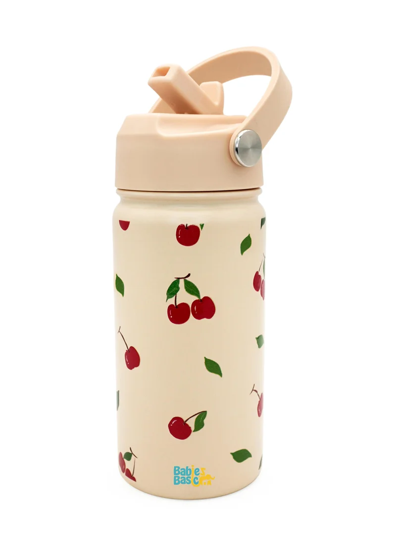 Babies Basic Babies Basic Kids Stainless Steel Water Bottle with Straw - 400ml – Double Wall Vacuum Insulated, Leakproof Thermal Flask, BPA-Free, Reusable Drinking Bottle for School & Travel - Fruit Themed - Beige