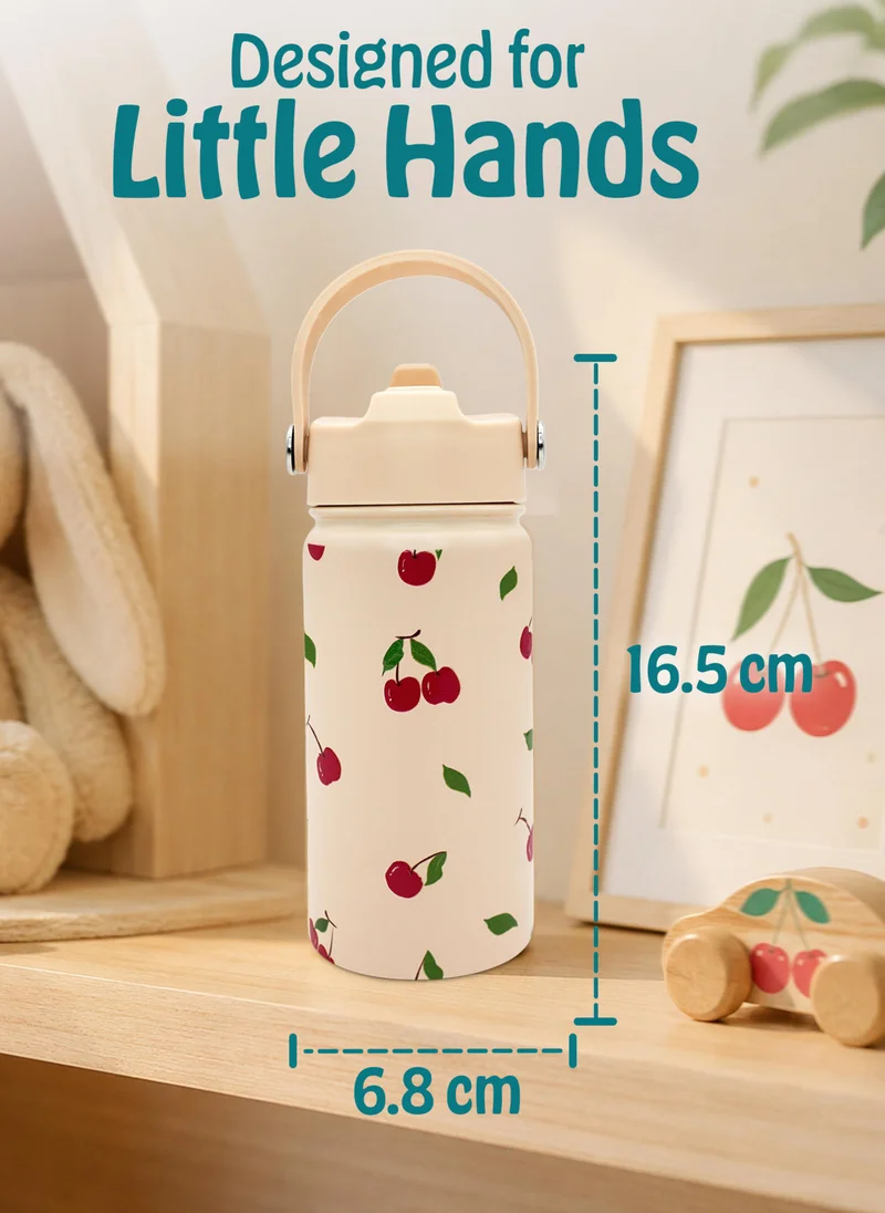 Babies Basic Babies Basic Kids Stainless Steel Water Bottle with Straw - 400ml – Double Wall Vacuum Insulated, Leakproof Thermal Flask, BPA-Free, Reusable Drinking Bottle for School & Travel - Fruit Themed - Beige