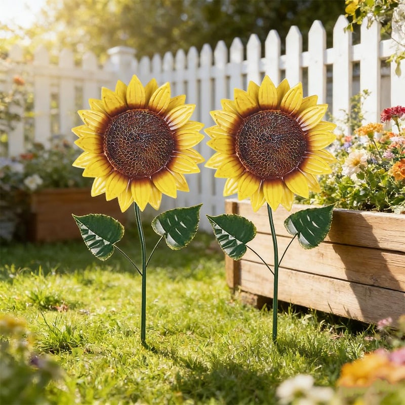 hogardeck Garden Decor for Outside, 2 Pack Sunflower Decorative Garden Stakes for Spring Outdoor Yard Decor, Metal Yard Art with Shaking Head for Garden Lawn Porch Decorations - Image 4