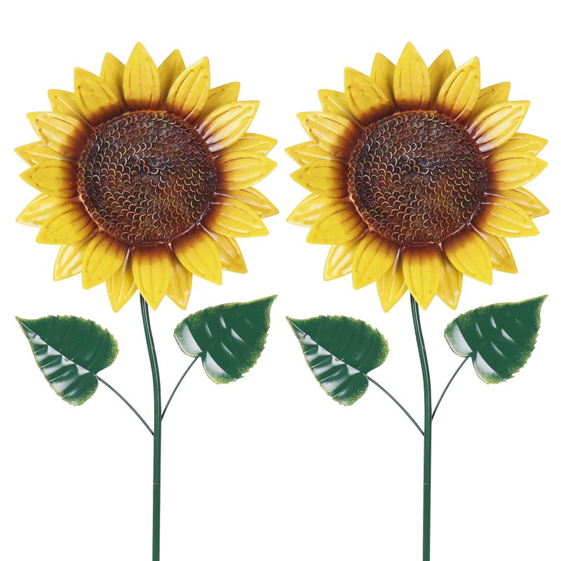 hogardeck Garden Decor for Outside, 2 Pack Sunflower Decorative Garden Stakes for Spring Outdoor Yard Decor, Metal Yard Art with Shaking Head for Garden Lawn Porch Decorations - Image 1