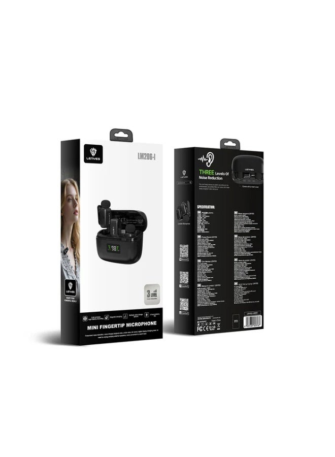 LENYES LM206-I 3-Level Noise Reduction Mini Fingertip Lightning Microphone, Black - Image 3