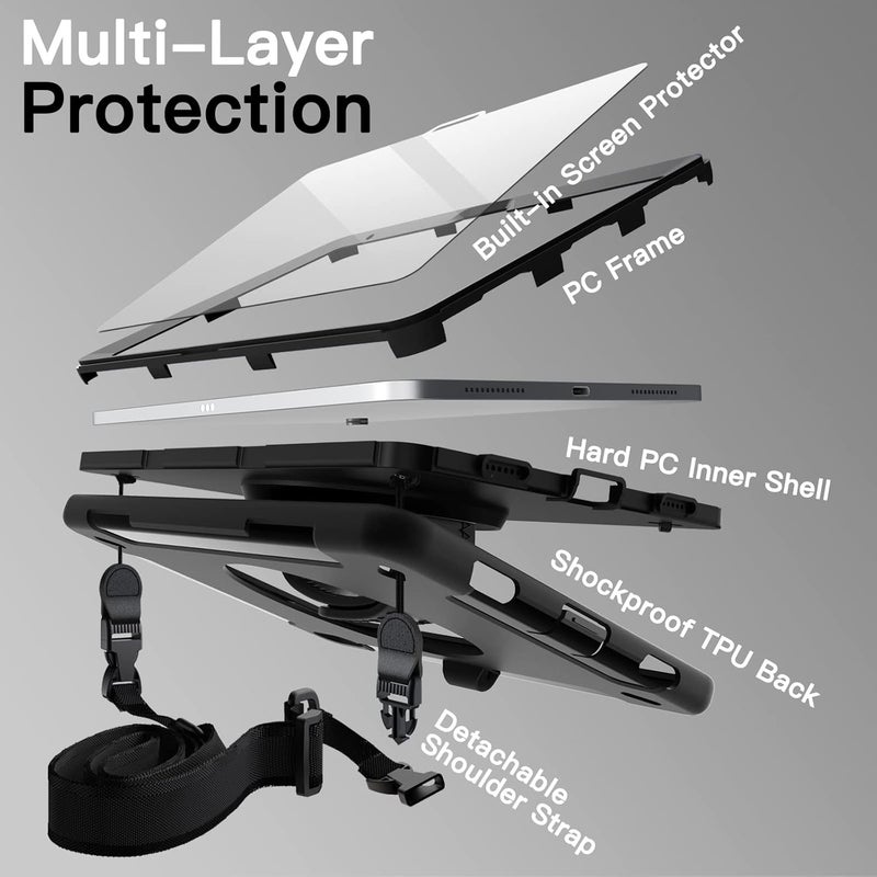 Jetech Case For Ipad 10 (10.9-Inch, 2022 Model, 10Th Generation) With Built-In Screen Protector, Protective Shockproof Rugged Tablet Cover, 360 Degree Rotating Hand Strap Stand (Black) - Image 3