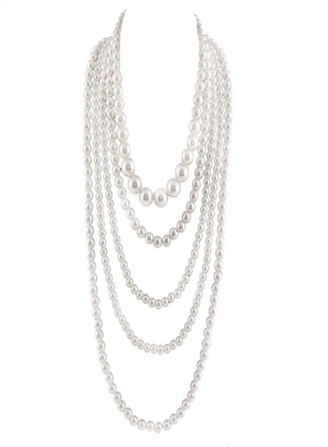Beetoo Multilayer Strand White Beads, Long Pearls Necklaces for Women 1920s Fashion Imitation Faux Pearls Long Necklace Vintage Costume Jewelry Necklace - Image 3
