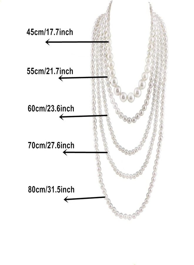 Beetoo Multilayer Strand White Beads, Long Pearls Necklaces for Women 1920s Fashion Imitation Faux Pearls Long Necklace Vintage Costume Jewelry Necklace - Image 2
