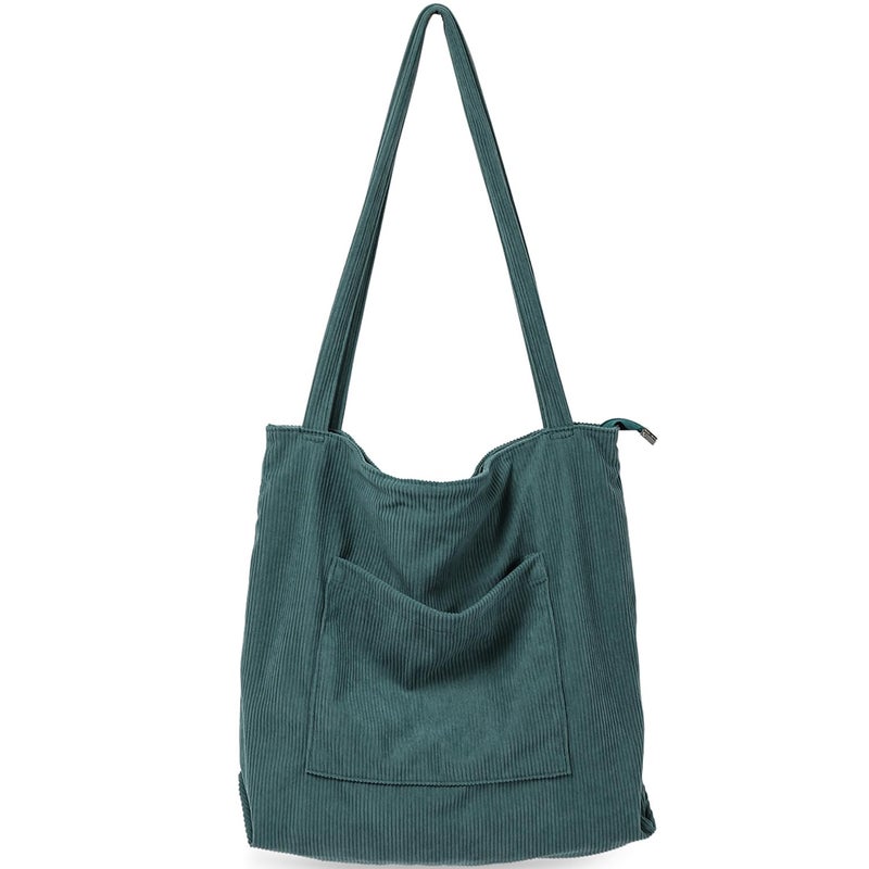 WantGor Women Corduroy Tote Bag, Large Shoulder Hobo Bags Casual Handbags Big Capacity Shopping Work Bag (Green/Blue) - Image 1