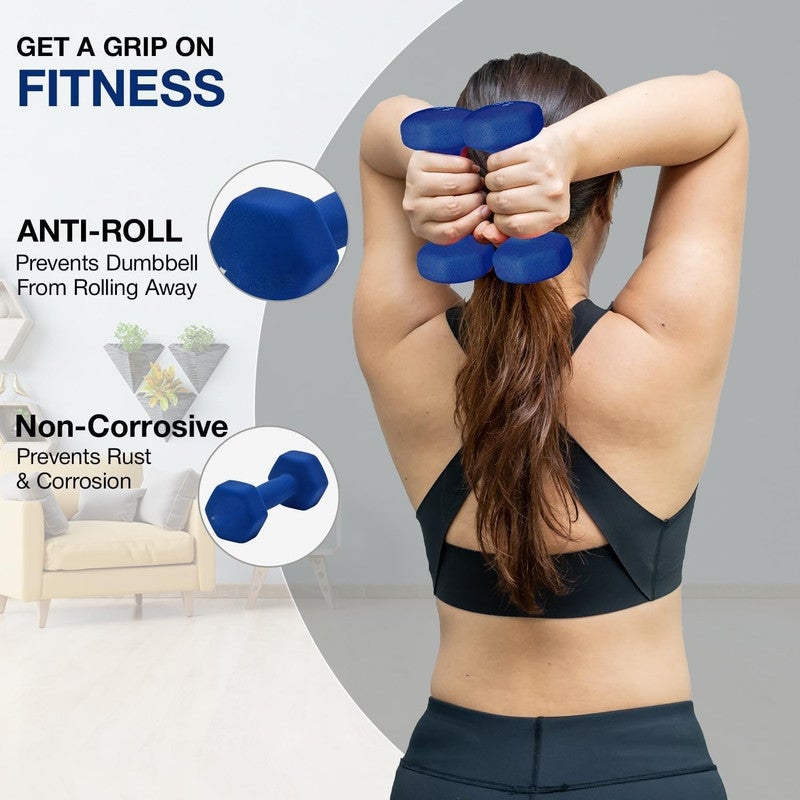 DEXO Hexagonal Dumbbell Set 2 x 2kg – Compact Unisex Hand Weights with Durable Non-Slip Grip for Home Fitness and Strength Training, Blue - Image 4