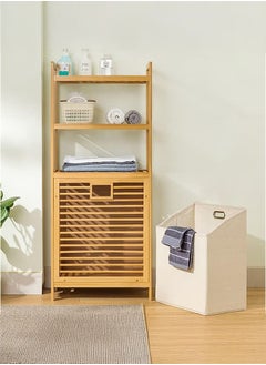 LEDIN Bamboo Laundry Hamper Basket Storage Dirty Clothes Tilt Out Baskets Section with Handles 3-Tier Shelves Organizer Hampers for Bedroom Bathroom Living Room  - Image 4