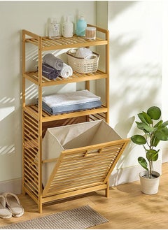 LEDIN Bamboo Laundry Hamper Basket Storage Dirty Clothes Tilt Out Baskets Section with Handles 3-Tier Shelves Organizer Hampers for Bedroom Bathroom Living Room  - Image 3