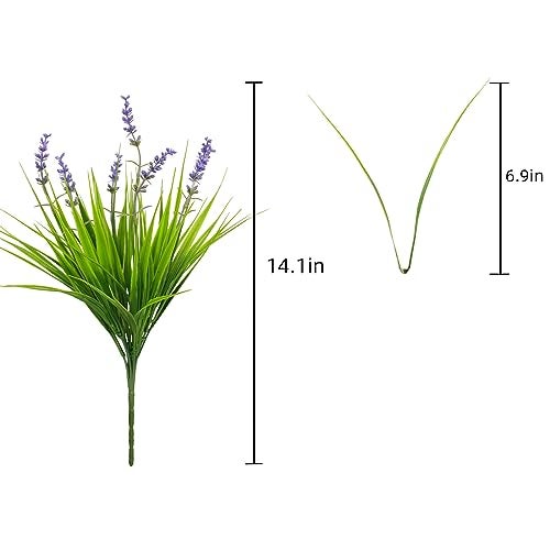 alyptus Artificial Flowers for Outdoors 24 Bundles Fake Monkey Grass Plants Outdoor Plastic Purple Flower Outside Green Leaf Decoration for Patio Pot Décor (24 Bundle Purple Flowers) - Image 2